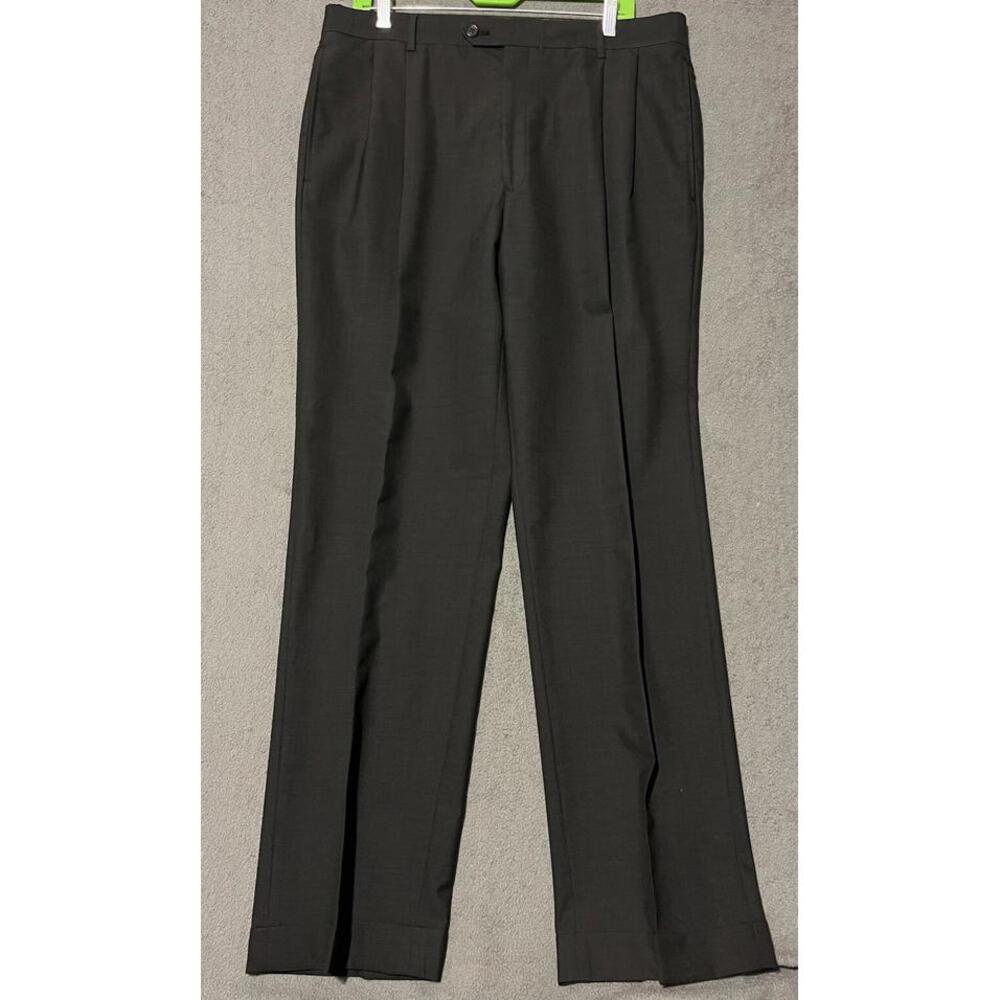 Jos A Bank Men's Dress Pants 36x31 Black Pleated Cuffed Signature Collection